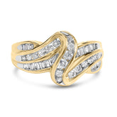 10K Yellow Gold 3/4 Cttw Channel Set Round and Baguette-cut Diamond Double Shank Bypass Ring (J-K Color, I1-I2 Clarity)
