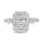.925 Sterling Silver 1.0 Cttw Diamond Emerald-Shaped Cluster with Halo Cathedral Style Cocktail Ring (I-J Color, I3 Clarity)