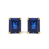 18K Yellow Gold 10x8 MM Lab Created Blue Sapphire Emerald Cut Solitaire Stud Earrings