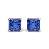 Platinum 7x7 Lab Created Blue Sapphire Princess Cut Solitaire Stud Earrings