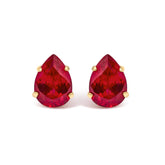 18K Yellow Gold 5X7 MM Created Pear Ruby Solitaire Stud Earrings