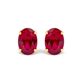18K Yellow Gold 7x5 MM Created Oval Ruby Solitaire Stud Earrings