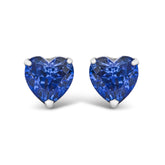 Platinum 6x6 Lab Created Blue Sapphire Heart Solitaire Stud Earrings