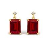 18K Yellow Gold Rectangular Emerald-Cut Garnet and Diamond Dangle Earrings