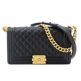 Chanel Boy Chain Shoulder Handbag, Caviar Leather, Black, A67086, Gold Hardware, BOY CHANEL Bag — Like New