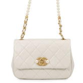 Chanel Chain Shoulder Bag, Matelassé, Coco Mark, Lambskin, White, Handbag, Women's, CHANEL — Like New