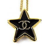CHANEL ABG573 D25K Crystal Coco Mark Star Necklace Pendant, Gold and Black, with Box, Made in France, Women's — Like New