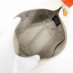 Hermes Brid A Black PM Women,Men Cotton,Toile H Handbag,Pouch Light Beige,Orange — Like New