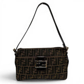 FENDI Vintage 26566 Leather Shoulder Bag with Zucca Pattern and FF Logo Hardware, Brown, Made in Italy, Women's, Box — Like New