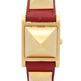 Hermes Medor watch, gold-plated (GP), leather strap, women's, white, ME1.201 — Very Good