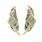 CHANEL I25A Coco Mark Leaf Design Rhinestone Earrings, Gold, Made in Italy, Women's — Like New