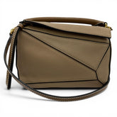 LOEWE A510U95X27 Puzzle Mini 2-Way Calf Leather Handbag/Shoulder Bag, Beige, Made in Spain, Women's, with Dust Bag — Like New