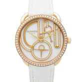 Hermes Arceau Grande Turarara Bride et Maure Watch, 18K Pink Gold (PG), Diamond, Leather Strap, Women's, White (AR12.671) — Very Good