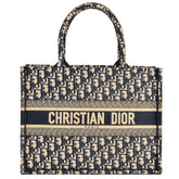 Christian Dior Oblique Jacquard Book Tote Bag, Canvas, 50-MA, Navy, Medium — Like New