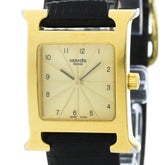 HERMES H Watch Gold Plated Leather Quartz Ladies Watch HH1.201 — Good