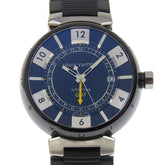 Louis Vuitton Tambour GMT Watch Q113K Stainless Steel x Rubber Automatic Black Dial Men's — Good