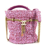 CHANEL 2022SS CC Coco Mark Chain Bucket-Shaped Pochette, 2-Way Handbag/Shoulder Bag, Tweed, Women's, Pink — Like New