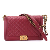 Chanel Boy Large Chain Shoulder Handbag, Lambskin, Bordeaux, Gold Hardware, BOY CHANEL Bag — Like New