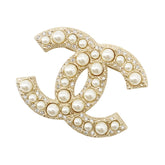 Chanel Brooch, Coco Mark Rhinestone, Faux Pearl, Metal, F24V A64762 CHANEL Brooch BROACH — Like New