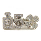 CHANEL A22P Coco Mark Icon Rhinestone No. 5 Clover Bottle Pins/Brooch Set of 3, Silver, with Box, Made in France, Women's — Like New
