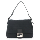 Fendi Zucchino Mamma Baguette Shoulder Handbag, Canvas, Black, 8BR001, Silver Hardware — Like New