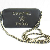 CHANEL Deauville Caviar Skin Wallet Chain Shoulder Bag Black Women's — Like New