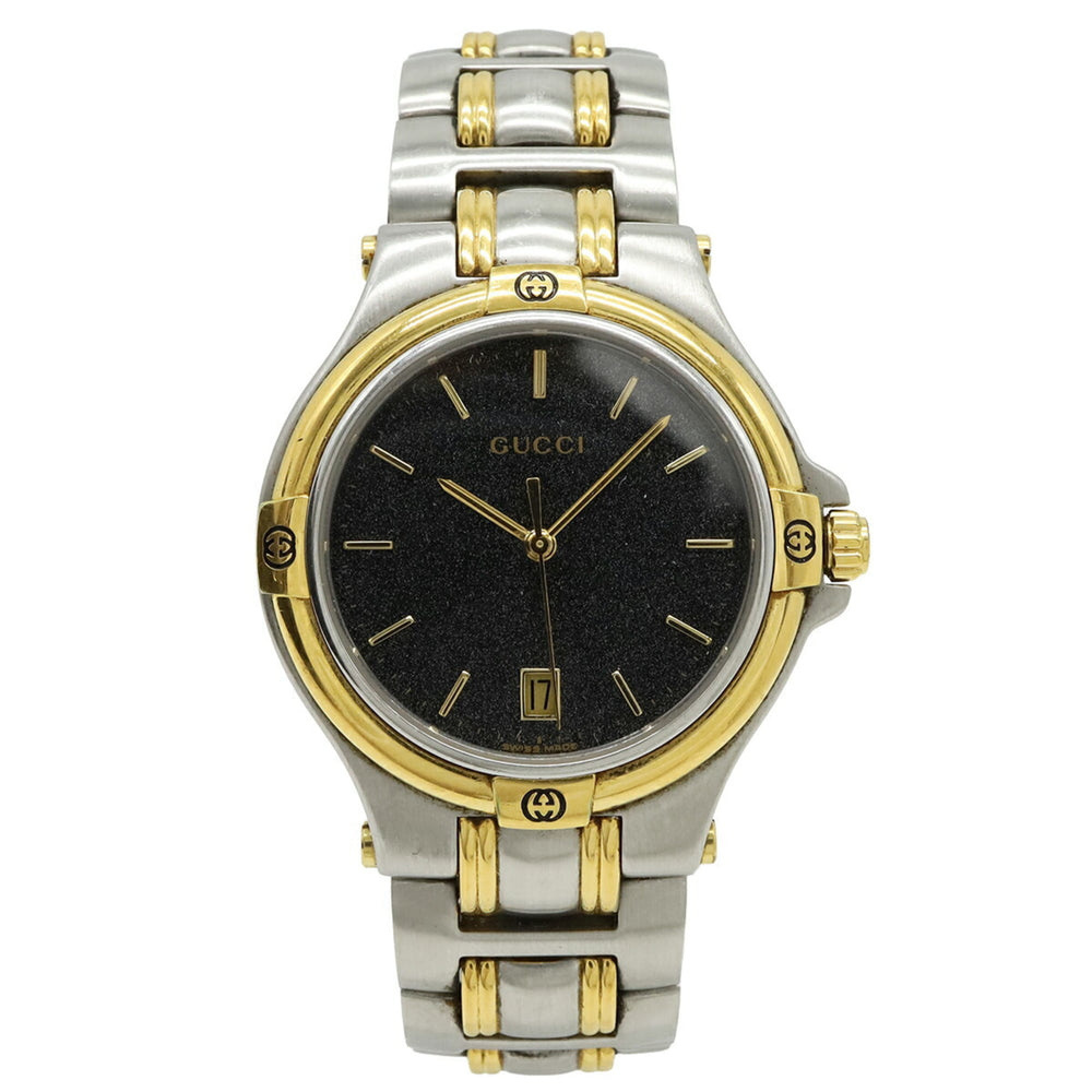 GUCCI Men's Quartz Watch 9040M, Black Dial, Date Display, Stainless Steel — Good