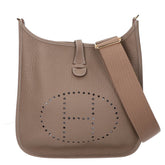 HERMES Evelyne 3 PM Shoulder Bag, K-stamp, Taurillon Clemence Leather, Gold Hardware, Etoupe Women's — Like New