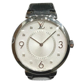 Louis Vuitton Tambour watch, total weight 48g, stainless steel, genuine leather strap, quartz movement, silver dial, Q13MJ — Good