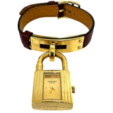 HERMES Vintage Kelly Watch GP Leather Genuine Quartz Wristwatch Brown Gold 33095 — Good