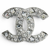 CHANEL B25P Coco Mark Star, Heart, Faux Pearl, Rhinestone Brooch, Silver, Made in Italy, Women's, with Box and Dust Bag — Like New
