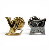 LOUIS VUITTON M00532 Bouton de Manchette LV Instinct Cufflinks, Gold Gunmetal, Made in Italy, Men's — Like New