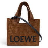 LOEWE A685B59X01 Font Tote Small Raffia Honey Gold Leather Trim 2-Way Shoulder Bag/Handbag for Women, with Dust Bag — Like New