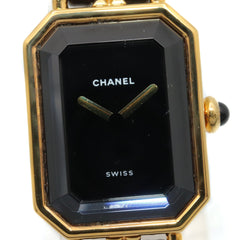 Chanel CHANEL Première S Watch, Gold Plated (GP), Leather Strap, Women's, Black, H0001 — Very Good