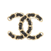 Chanel Coco Mark Chain Motif Brooch, Leather, Black, Accessory 1314 CHANEL — Like New