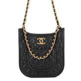 Chanel Chain Shoulder Bag, Matelassé, Coco Mark, Hobo, Lambskin, CHANEL 2-way, Black, Handbag, Women's — Like New