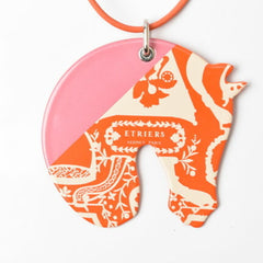 Hermes Necklace Pendant HERMES Choker Tattersall TATERSALE GM Orange Multi Rose — Like New