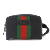Gucci Sherry Line Body Handbag, Canvas and Leather, Black, 630919, Silver Hardware, Web Stripe Belt Bag — New - Store Return