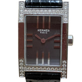 Hermes HERMES Dandem Diamond-Set Bezel Watch, Total Weight 20.8g, Stainless Steel, Genuine Leather Strap, Quartz Movement, Black Dial, TA1.230 — Good