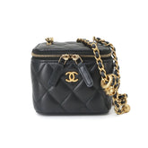 Chanel Matelasse Mini Vanity Chain Shoulder Handbag, Lambskin, Black with Gold Hardware — Like New