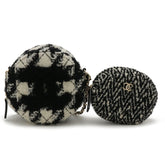 CHANEL Round Chain Shoulder Pochette in Houndstooth Tweed with Boa, Ivory and Black, AP0986 — Like New