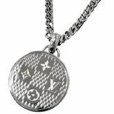 LOUIS VUITTON (Louis Vuitton) 2025 model M02446 Damier Staple Pendant Necklace, Silver, Made in Italy, Men's, with Box and Dust Bag — Like New