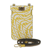 FENDI Peekaboo Shoulder Bag 8M0442 Calf Leather Yellow Zucca Pattern Smartphone Pouch Case Strap Turn Lock — Like New