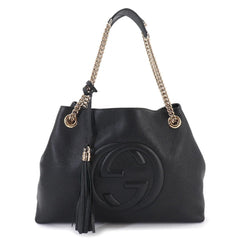 Gucci Interlocking G Soho Chain Tote Handbag, Leather, Black, 536196 — Like New