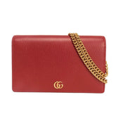Gucci GG Marmont Chain Logo Calfskin 2-Way Clutch Bag with Double G Design, Red, 497985 CAO0G 6433, Women's — Like New