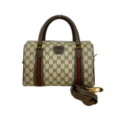 GUCCI Vintage Sherry Line GG Logo Leather 2-Way Handbag/Shoulder Bag, Brown, 37655 — Like New