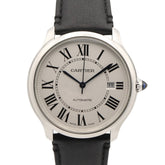 Cartier Ronde Must de watch, stainless steel, leather strap, men's, silver tone, WSRN0032 — Very Good