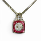 CHANEL A22C Coco Mark Rhinestone Perfume Motif Pendant Necklace, Gold and Pink, Made in France, Women's — Like New