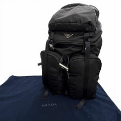 PRADA 2VZ019 Triangle Logo Re-Nylon Leather Backpack Daypack Black Made in Italy Men's with Dust Bag — Like New