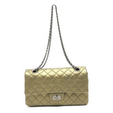 CHANEL Chanel 2.55 hardware Matelasse quilted bag W chain shoulder calfskin ladies bronze gold — Like New